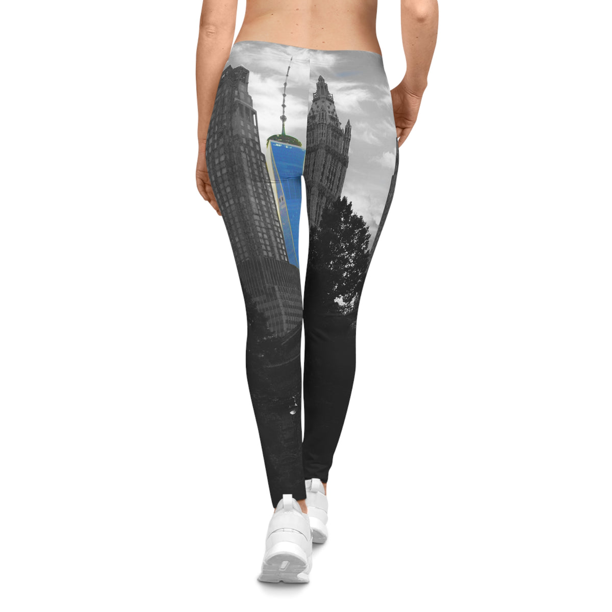 Leggings con el horizonte de Nueva York: detalle azul del One World Trade Center