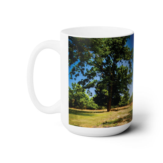 Elegant 15oz Ceramic Coffee Mug printed with a beautiful image of a country side.