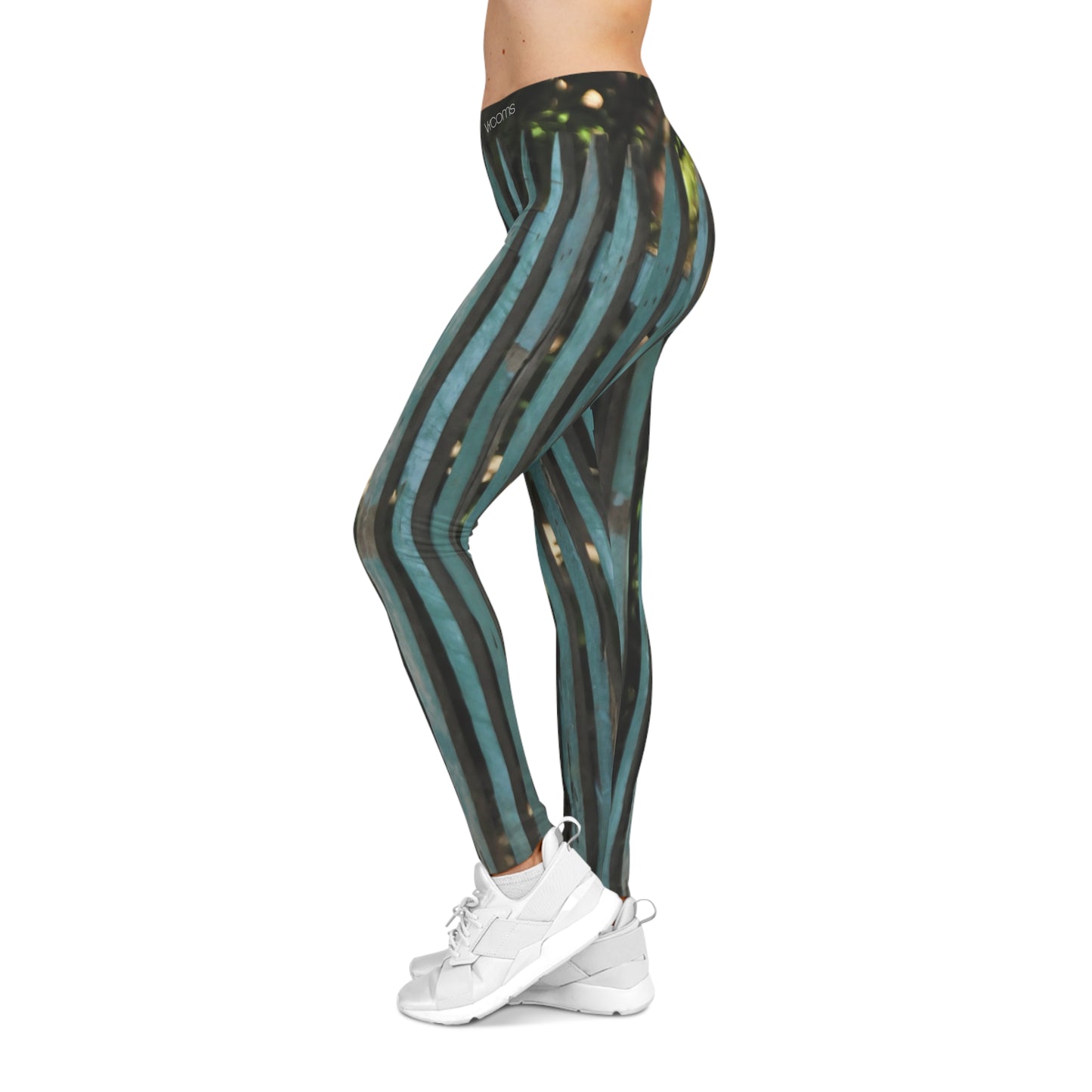 Teal Vintage Fence Pattern Leggings — Women's Casual