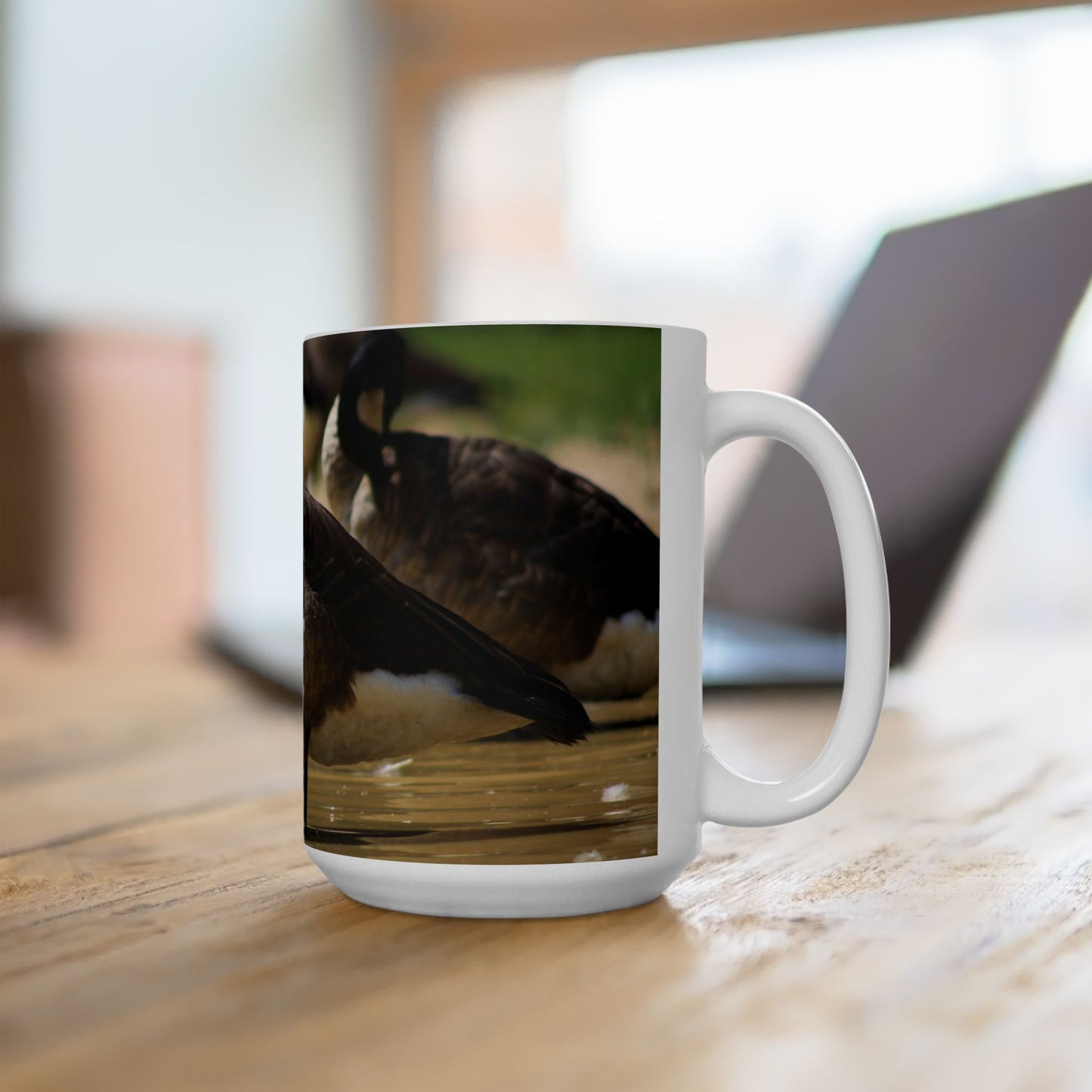 Elegant 15oz Ceramic Coffee Mug printed with a beautiful wild duck image.