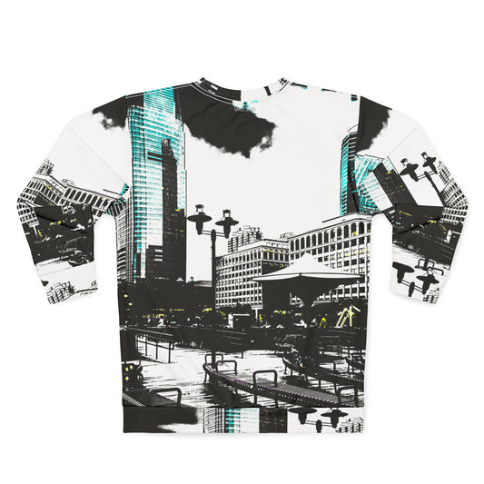 Glass Skyscraper Cityscape Sweatshirt — Urban Skyline Graphic Crewneck