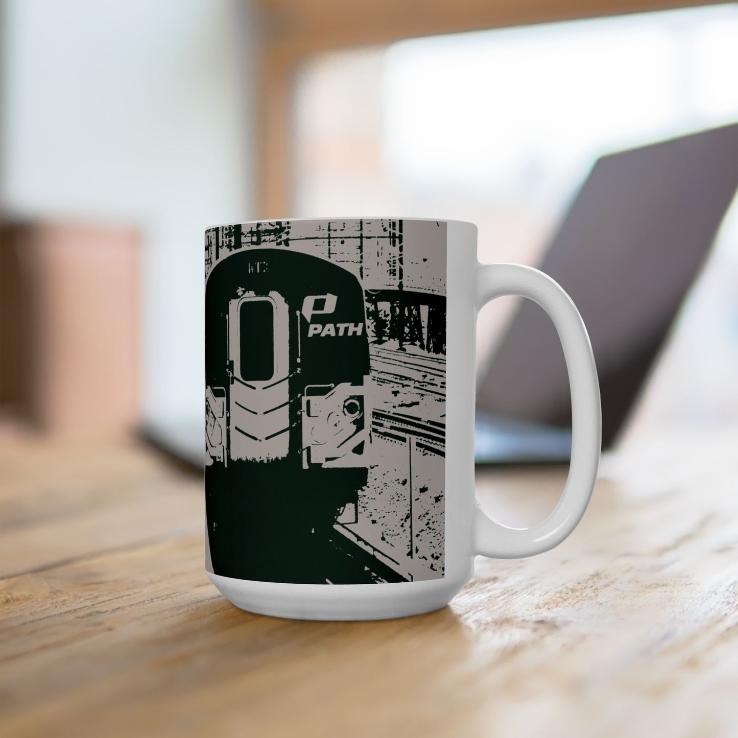 Elegant 15oz Ceramic Coffee Mug printed with a beautiful train image.