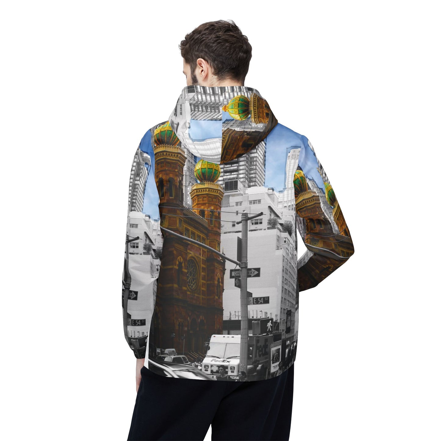 New York Environment Windbreaker Jacket — Cityscape Photo All-Over Print