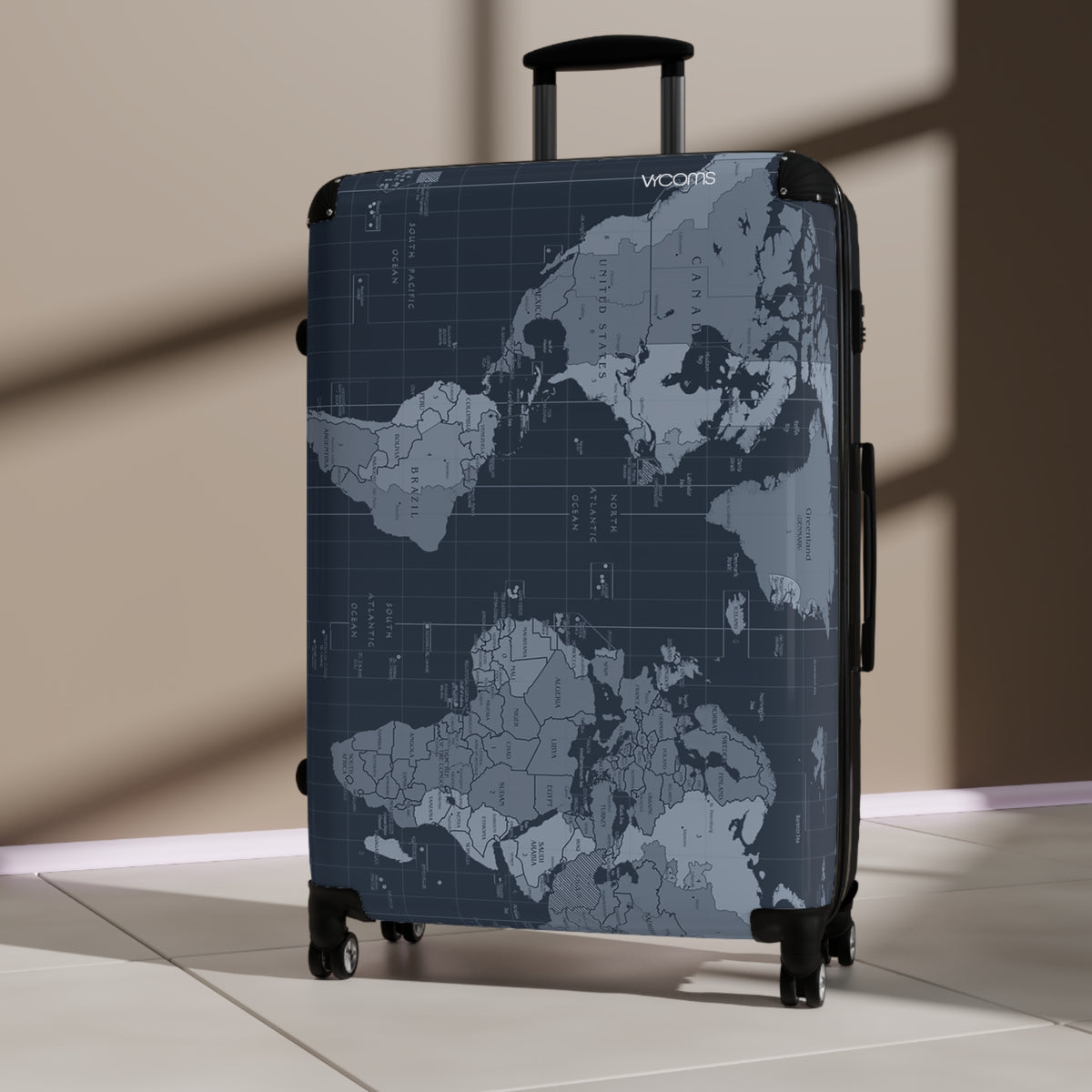 World Map Carry-On Suitcase - Vintage Navy Travel Luggage