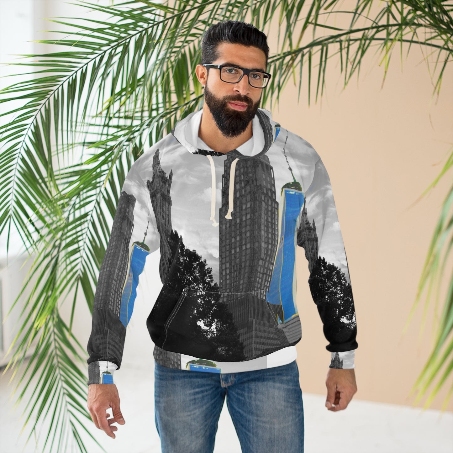 Unisex Pullover Hoodie decorated with a beautiful New York urban landscape image.