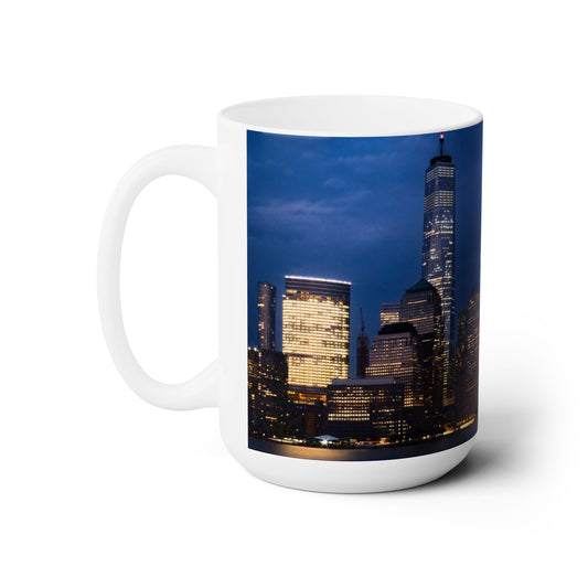 Two Tone 15oz Ceramic Coffee Mug printed with a beautiful New York Skyline image.