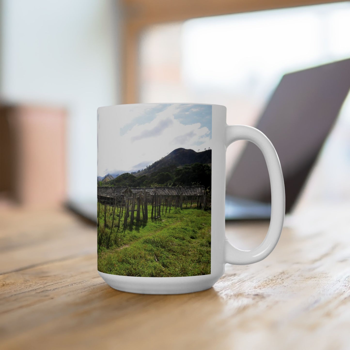 Elegant 15oz Ceramic Coffee Mug printed with a beautiful image of a impactful country side.