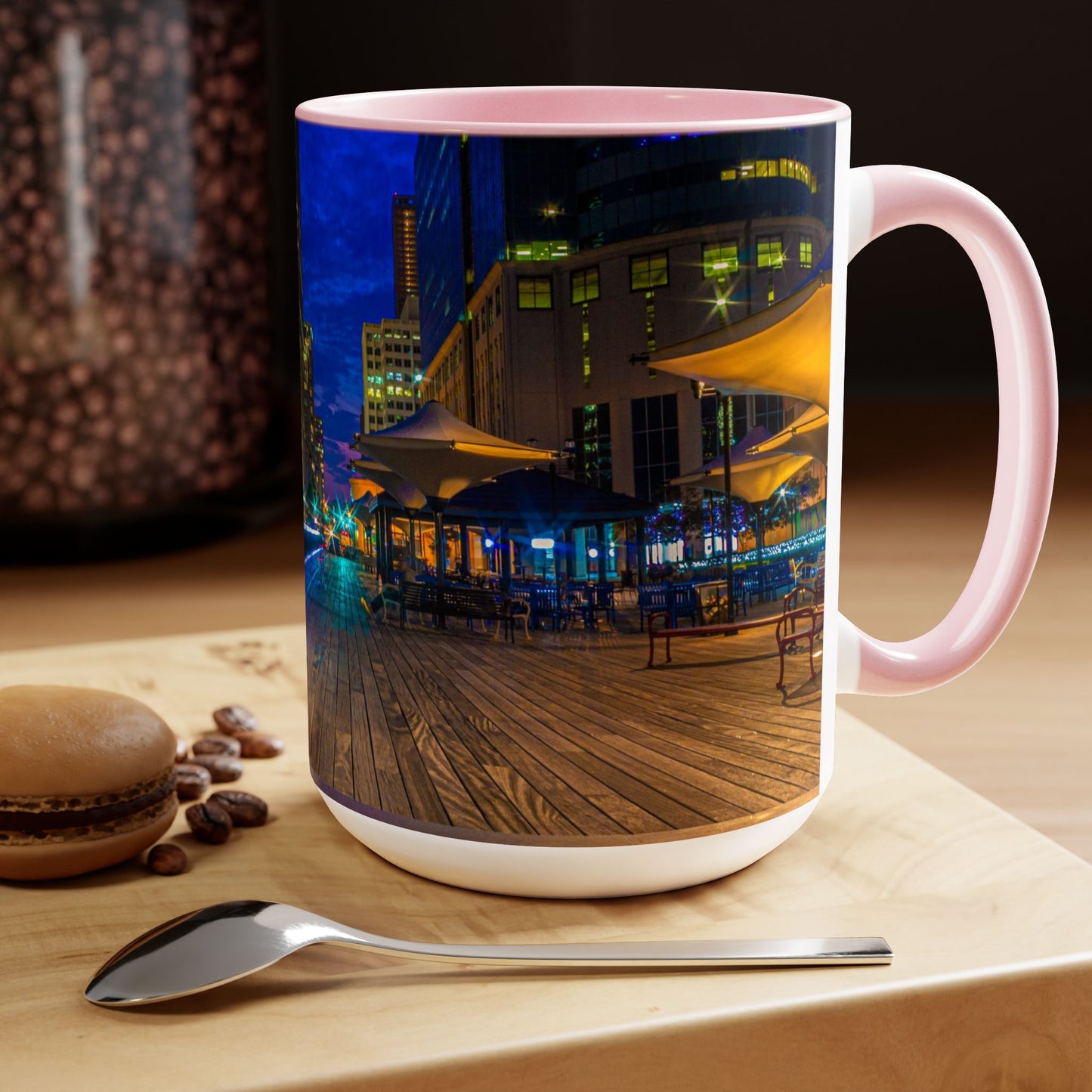 Two Tone, 15oz Ceramic Coffee Mug, Printed with a High-Res Beautiful Urban Landscape from Exchange Place, New Jersey.