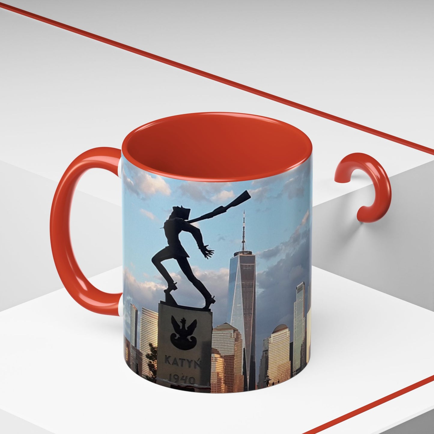 Two Tone Ceramic 11oz. Mug, Printed with a High-Res Image of New York City View.