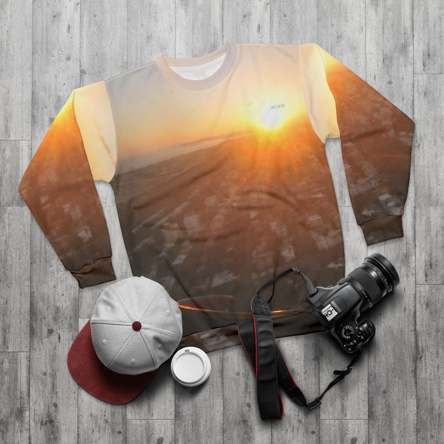 Sunrise Cityscape Crewneck Sweatshirt — Santo Domingo Aerial All-Over Print