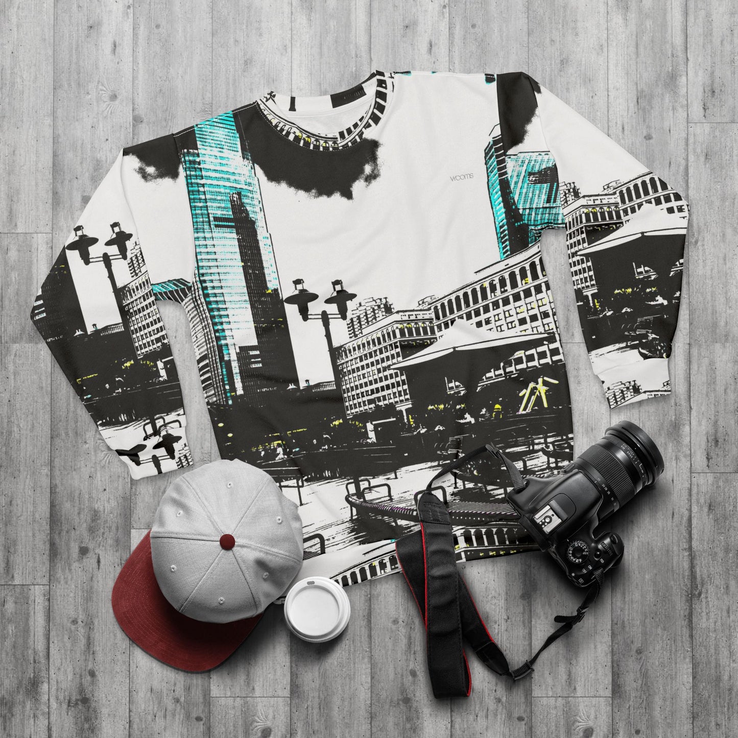 Glass Skyscraper Cityscape Sweatshirt — Urban Skyline Graphic Crewneck