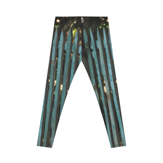 Teal Vintage Fence Pattern Leggings — Women's Casual