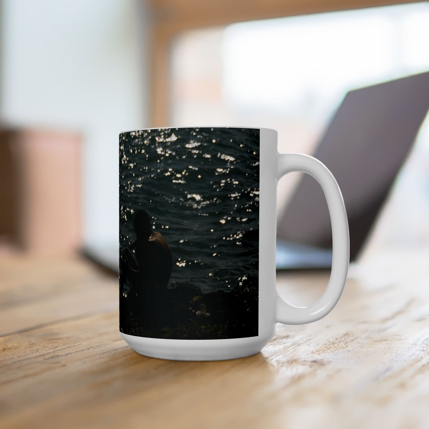 Elegant 15oz Ceramic Coffee Mug with a beautiful image of a diver from a reef.