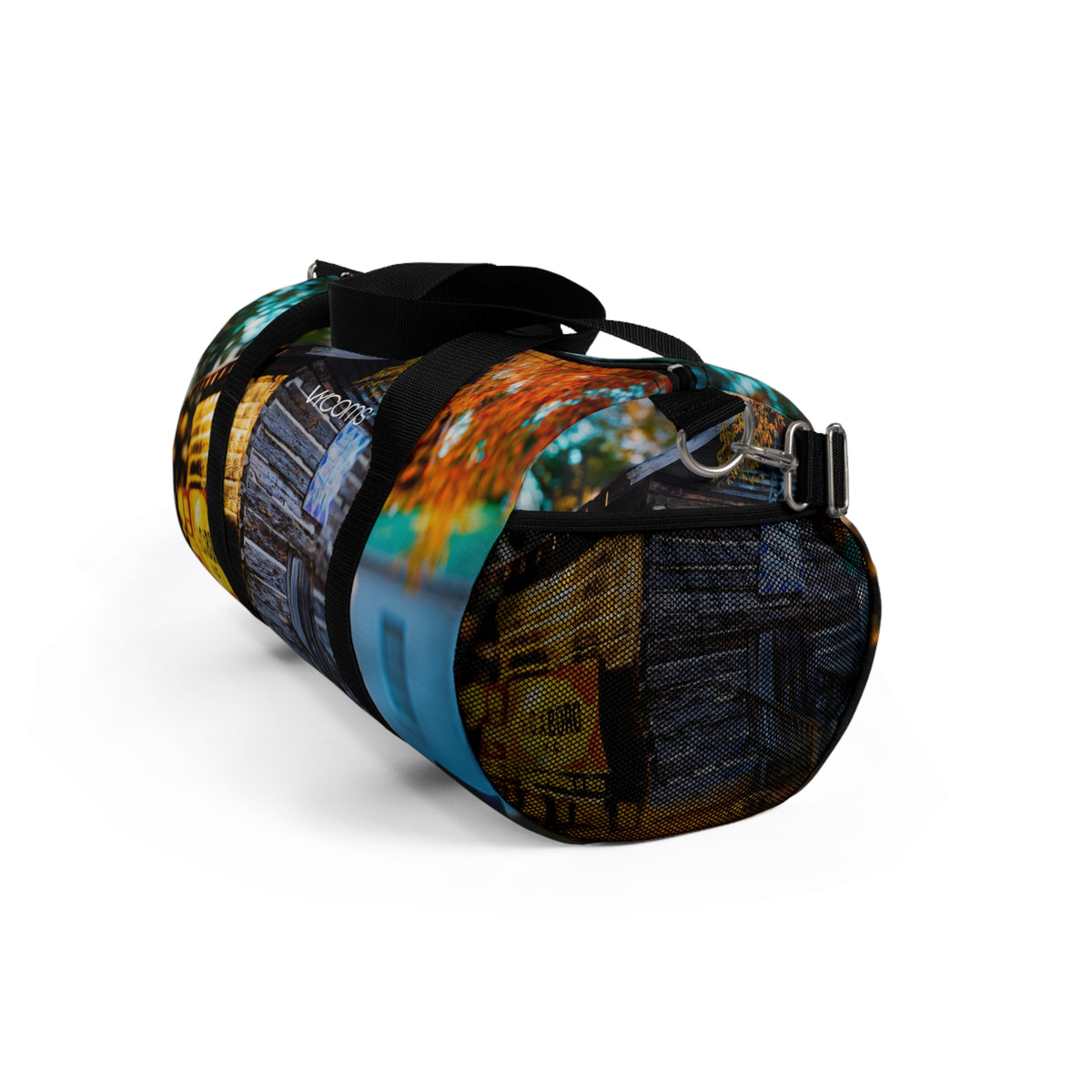 Bolsa de deporte con estampado de cabaña colorida: perfecta para viajes y aventuras al aire libre