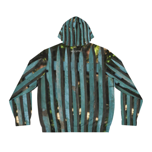 Rustic Teal Fence Pattern Full-Zip Hoodie
