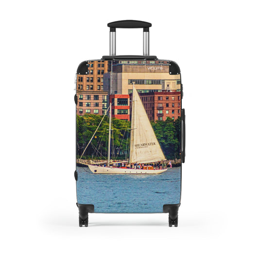 Sailboat Harbor Carry-On Suitcase — Nautical Travel Luggage with City Marina Print