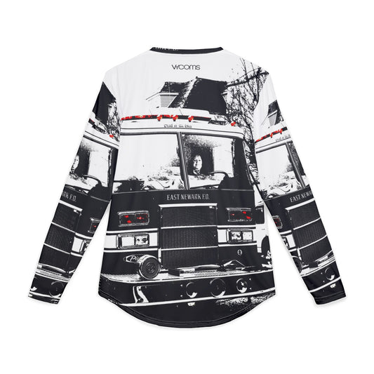 Camiseta de manga larga blanca y negra de camión de bomberos — Protección UV para hombre