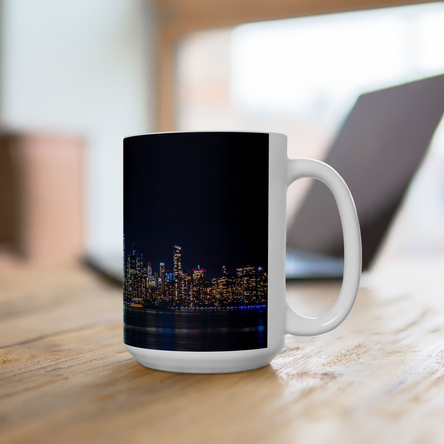 Elegant 15oz Ceramic Coffee Mug printed with a beautiful NY Skyline image.