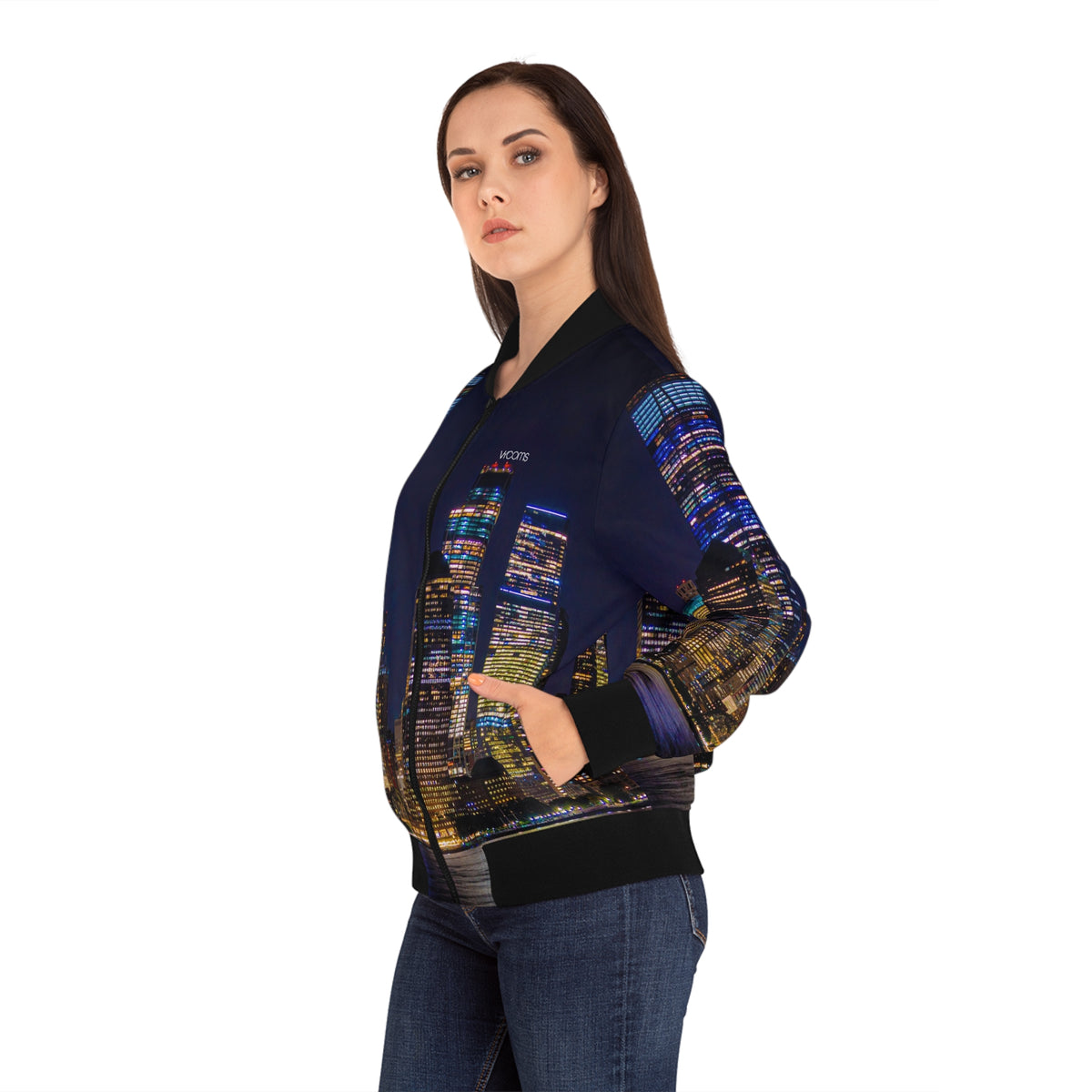 Women's Bomber Jacket - Manhattan Skyline Nocturne