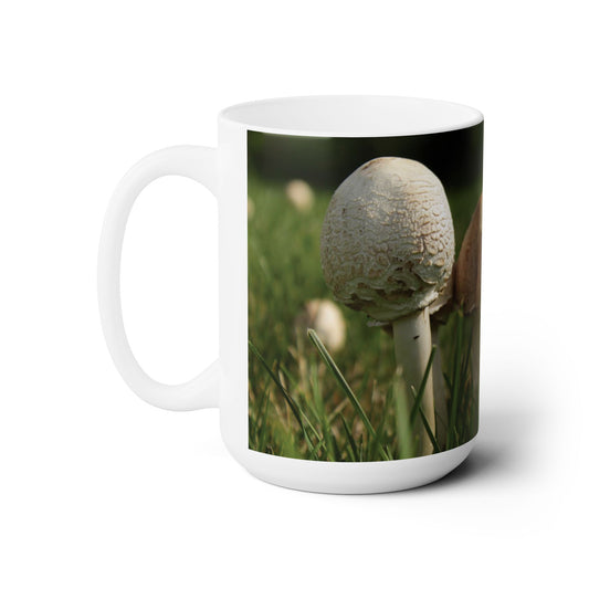 Elegant 15oz Ceramic Coffee Mug with beautiful mushrooms image.
