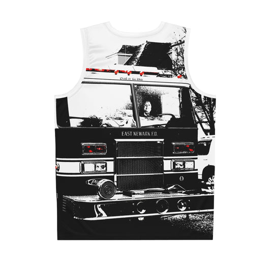 Vintage Fire Truck Basketball Jersey — Black & White