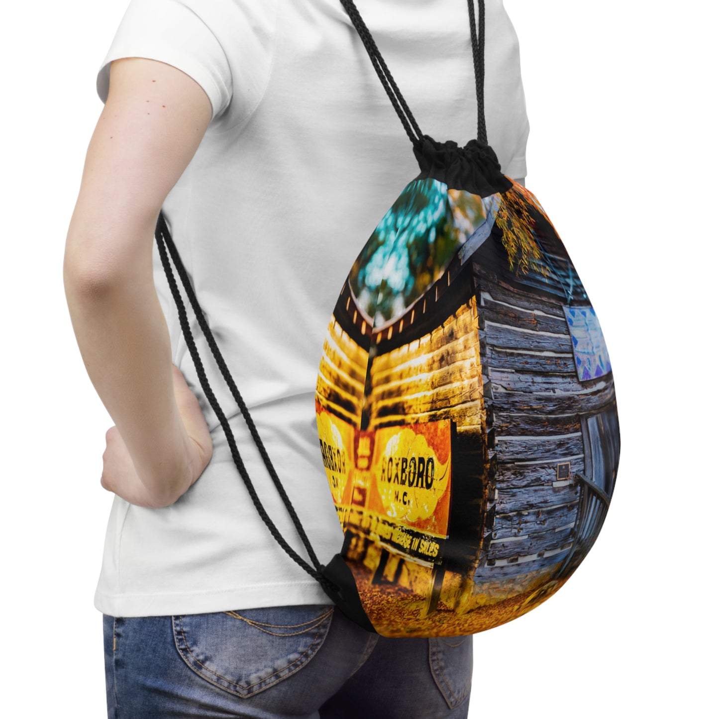 Rustic Drawstring Bag with Vintage Barn Design - Perfect for Outdoor Adventures & Daily Use