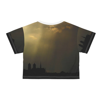 Sunset Cityscape Crop Tee — Moody Skyline Graphic Top