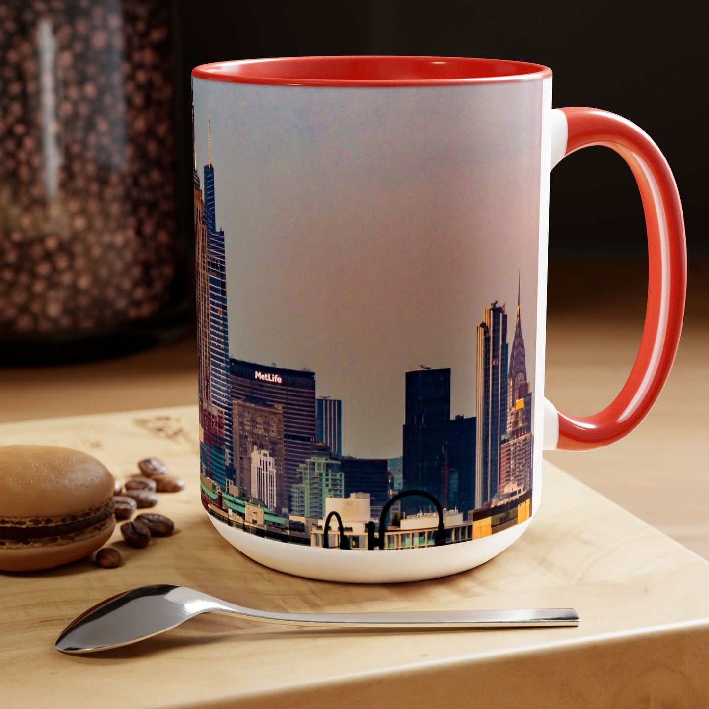 Two Tone 15oz Ceramic,  Coffe Mug, Printed with a High-Res Elegant Image of  New  York City View.