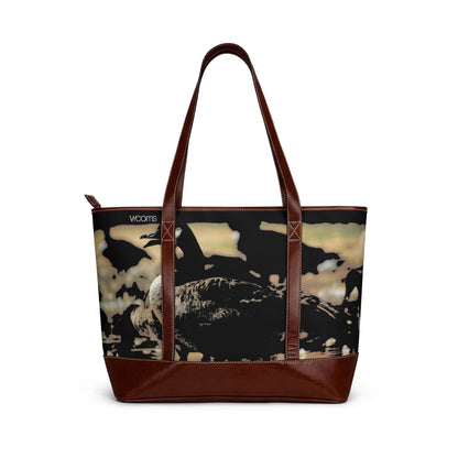 Vintage Noir Floral Tote Bag — Chic Leather-Trimmed Everyday Handbag