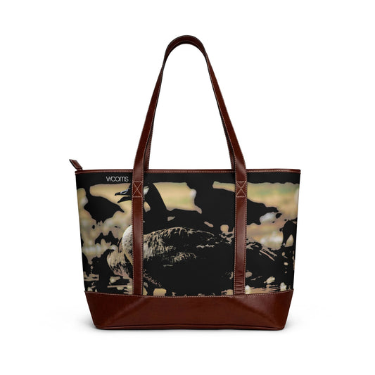 Vintage Noir Floral Tote Bag — Chic Leather-Trimmed Everyday Handbag