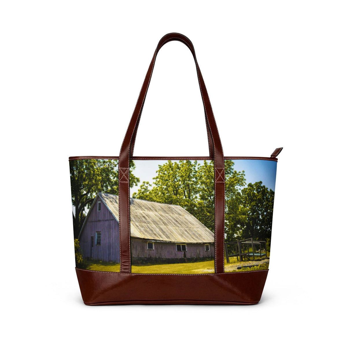 Barn Landscape Tote Bag — Rustic Farmhouse Handbag with Country Barn Photo