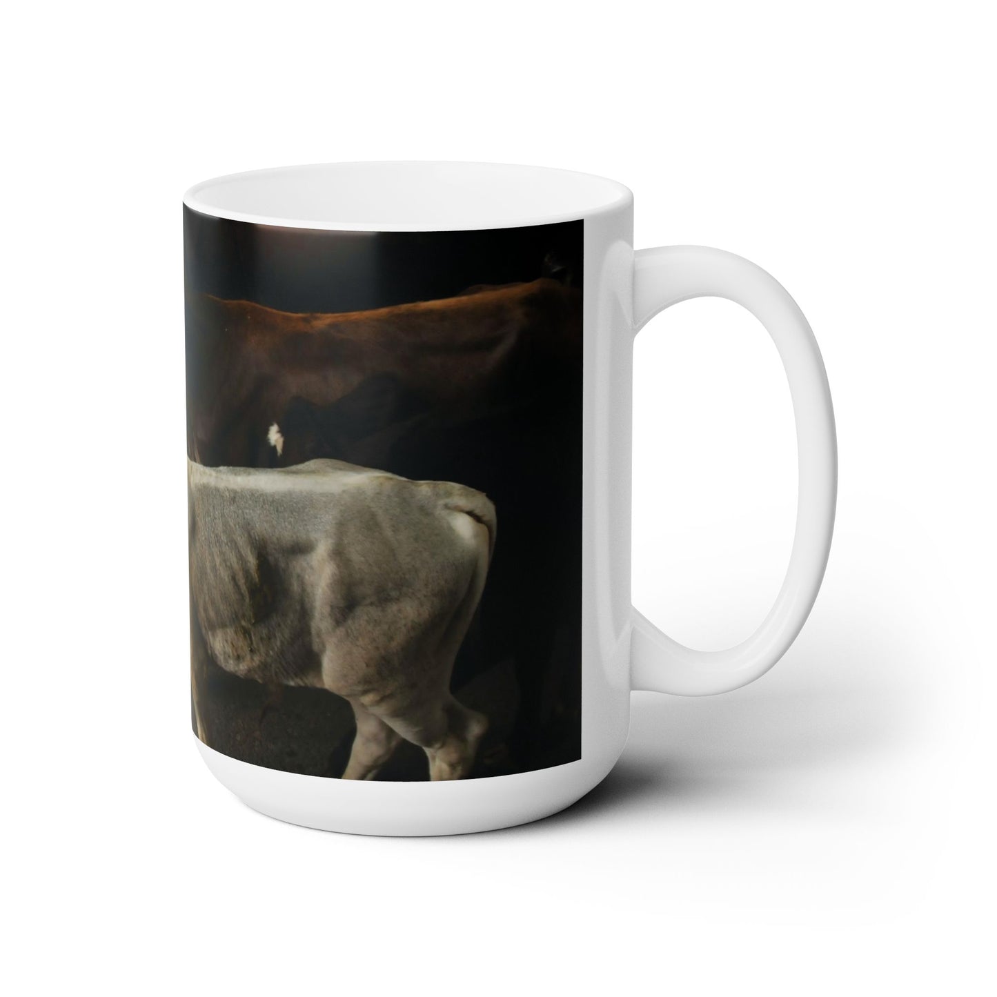 Elegant 15oz Ceramic Coffee Mug printed with a beautiful cattle image.