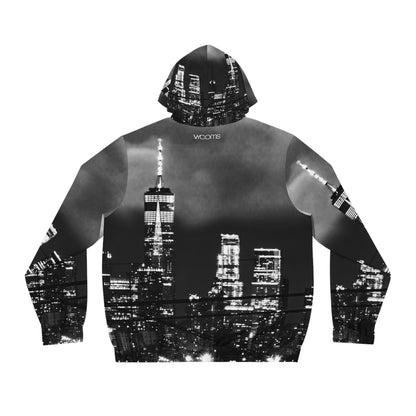 City Skyline Full-Zip Hoodie — Black & White Nightscape