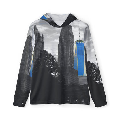 Lower Manhattan NYC Skyline Waterproof Warmup Hoodie — One World Trade Center Design