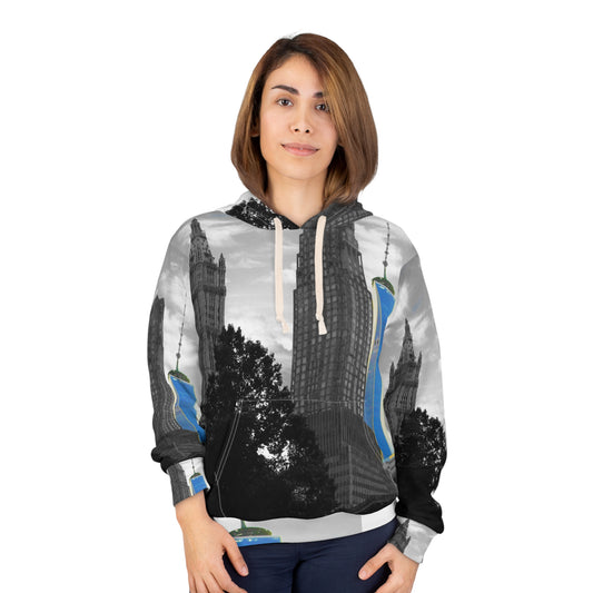 Unisex Pullover Hoodie decorated with a beautiful New York urban landscape image.