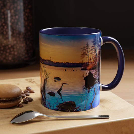 Two Tones, 11oz Accent, Ceramic Coffe Mug with Elegant High-Res, Full Color Natural Landscape Image.