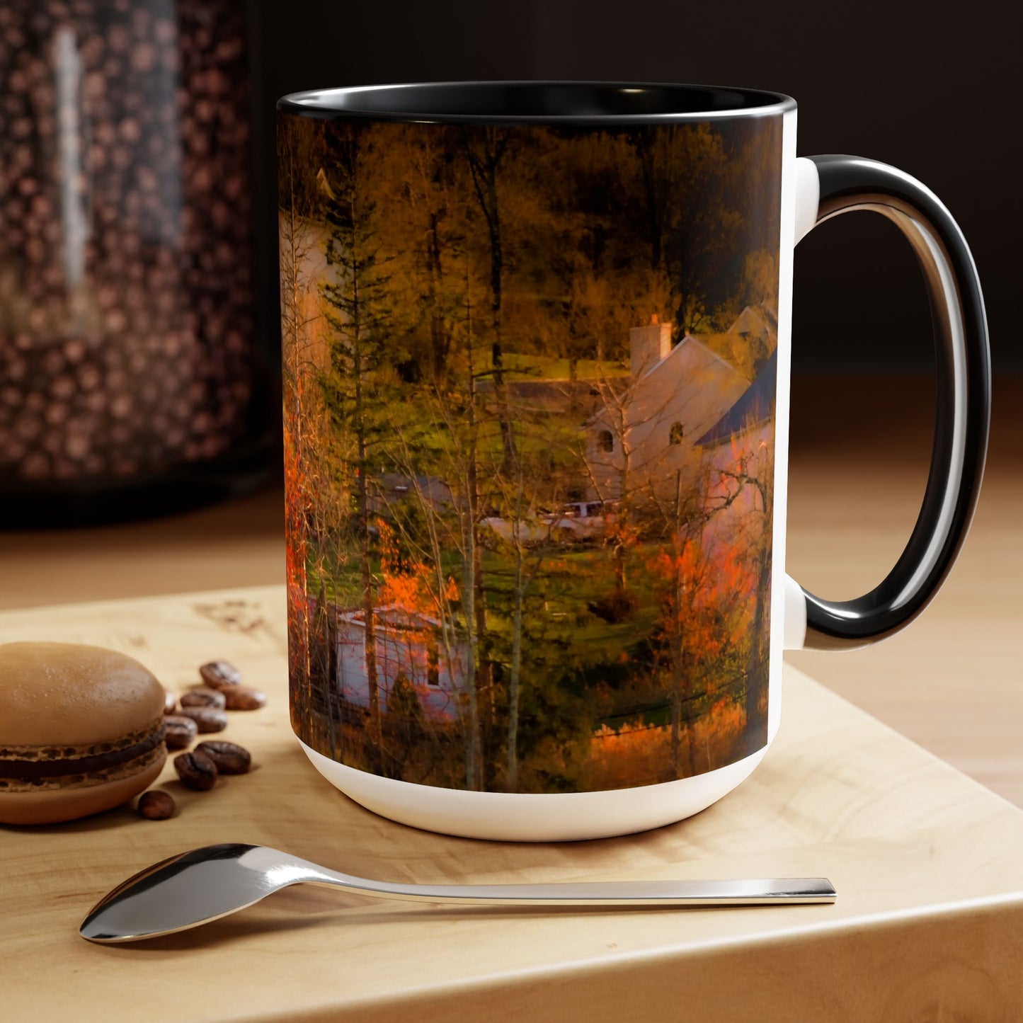 Two Tones, 15oz Ceramic Coffe Mug with Elegant High-Res, Full Color Natural Landscape Image.