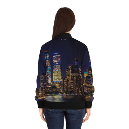Women's Bomber Jacket - Manhattan Skyline Nocturne