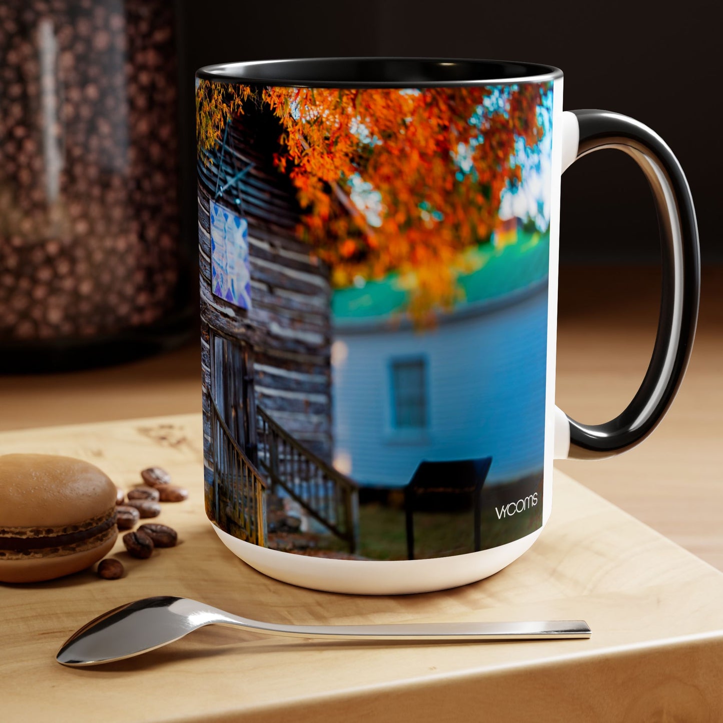 Two Tone Ceramic, 15oz Coffee Mug, Printed with a High-Res Beautiful Roxboro, NC Country Landscape.