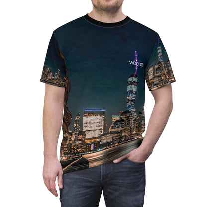 NYC Lower West Side Skyline Night Tee — Hudson River Photo Print