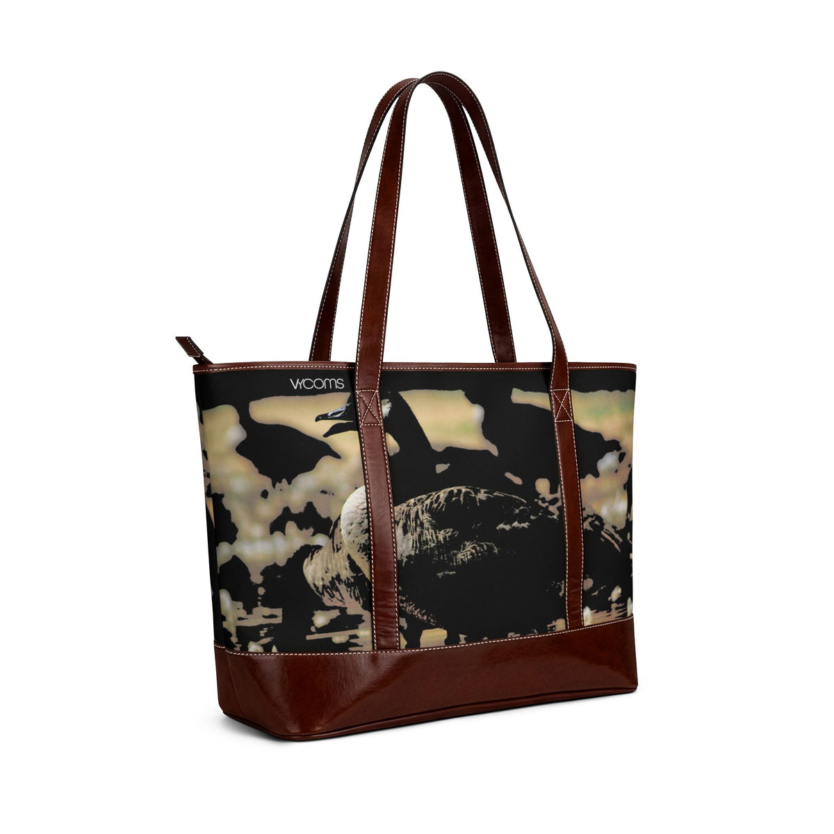 Vintage Noir Floral Tote Bag — Chic Leather-Trimmed Everyday Handbag