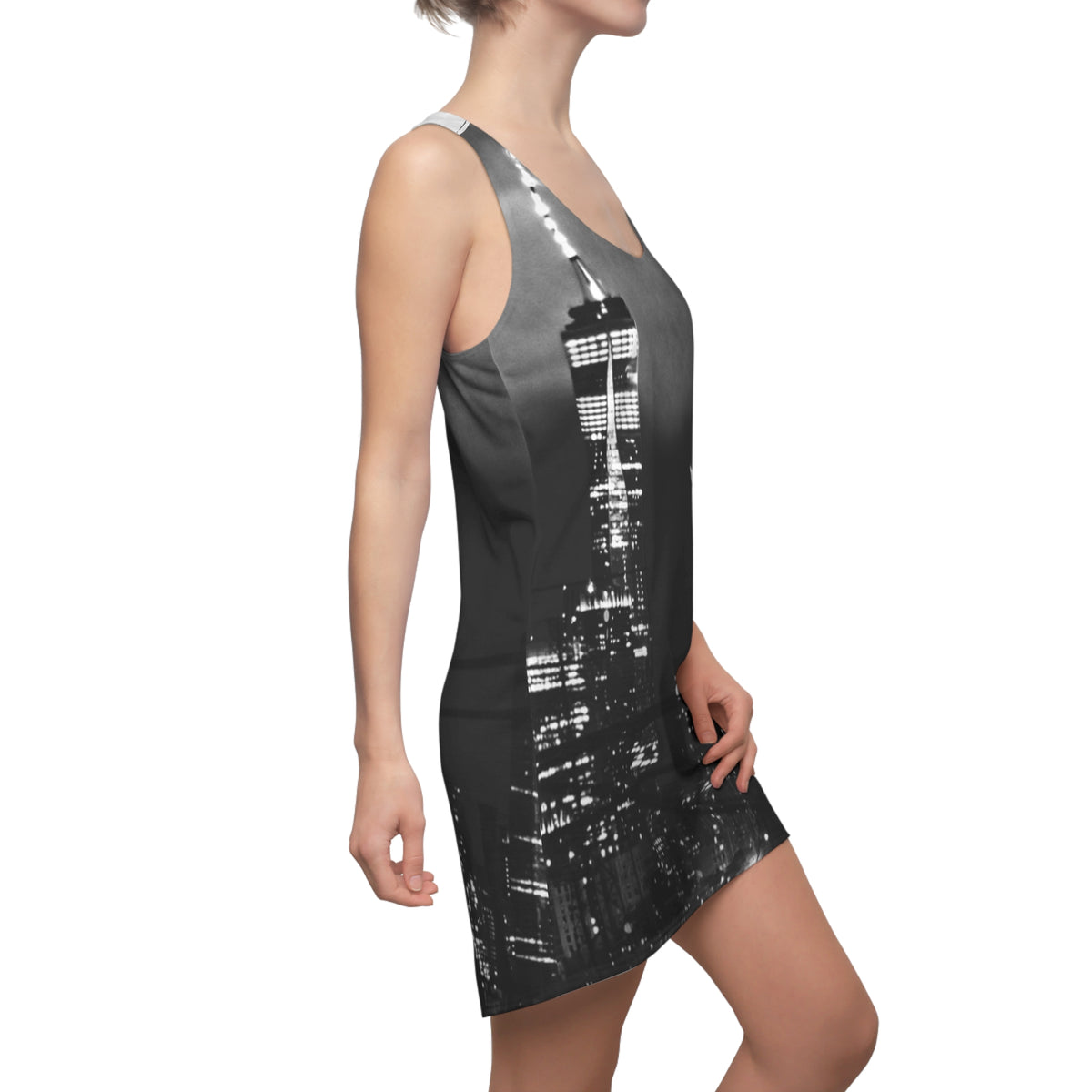 B&W Down Town New Yor Skyline Racerback Dress —Night Cityscape