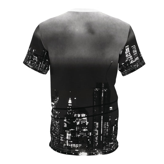 City Nightscape Tee — Black & White Skyline All-Over Print