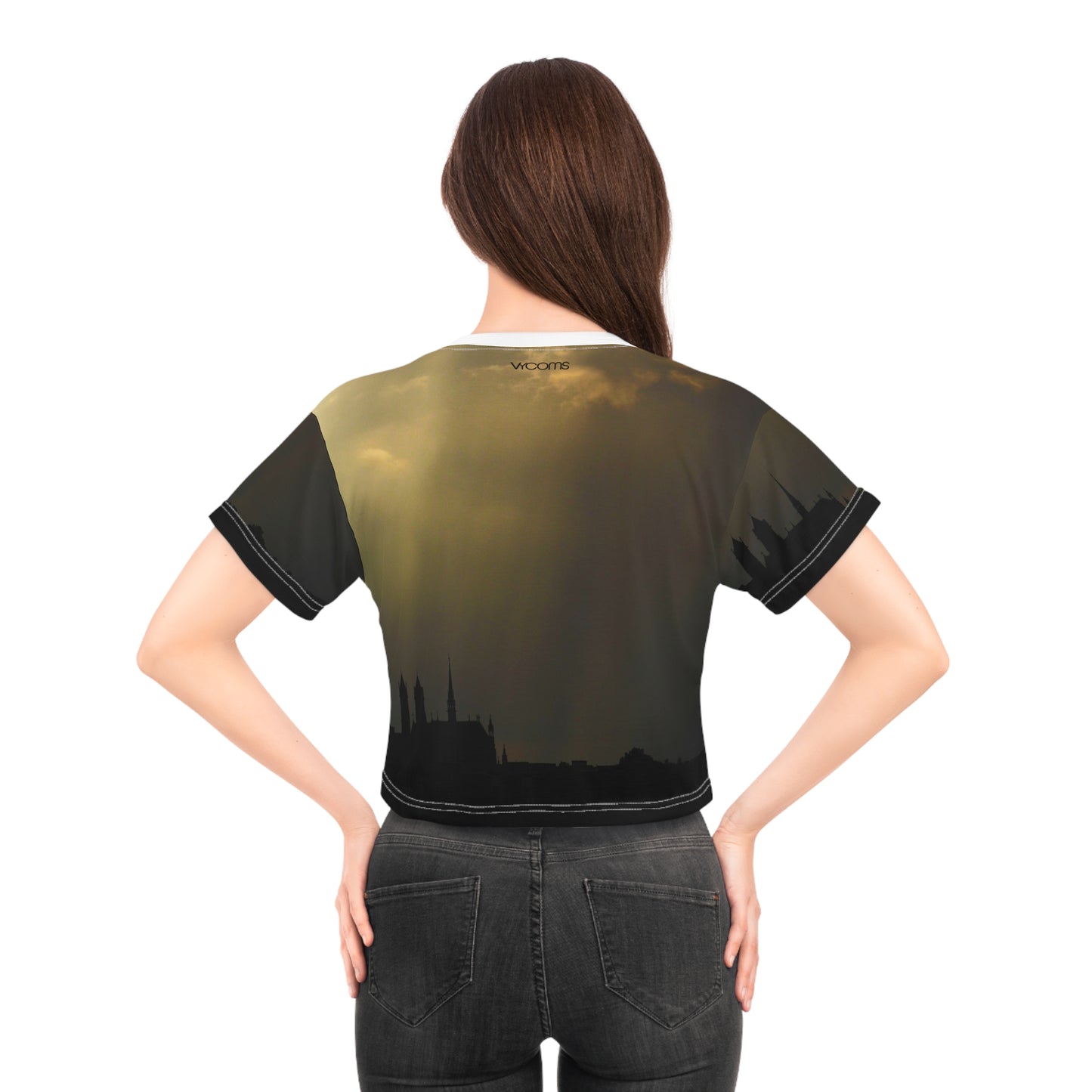 Sunset Cityscape Crop Tee — Moody Skyline Graphic Top