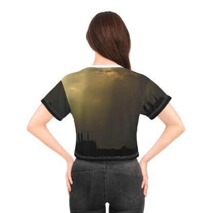 Sunset Cityscape Crop Tee — Moody Skyline Graphic Top