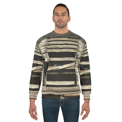 Distressed Shiplap Crewneck Sweatshirt – Vintage Weathered Wood Print
