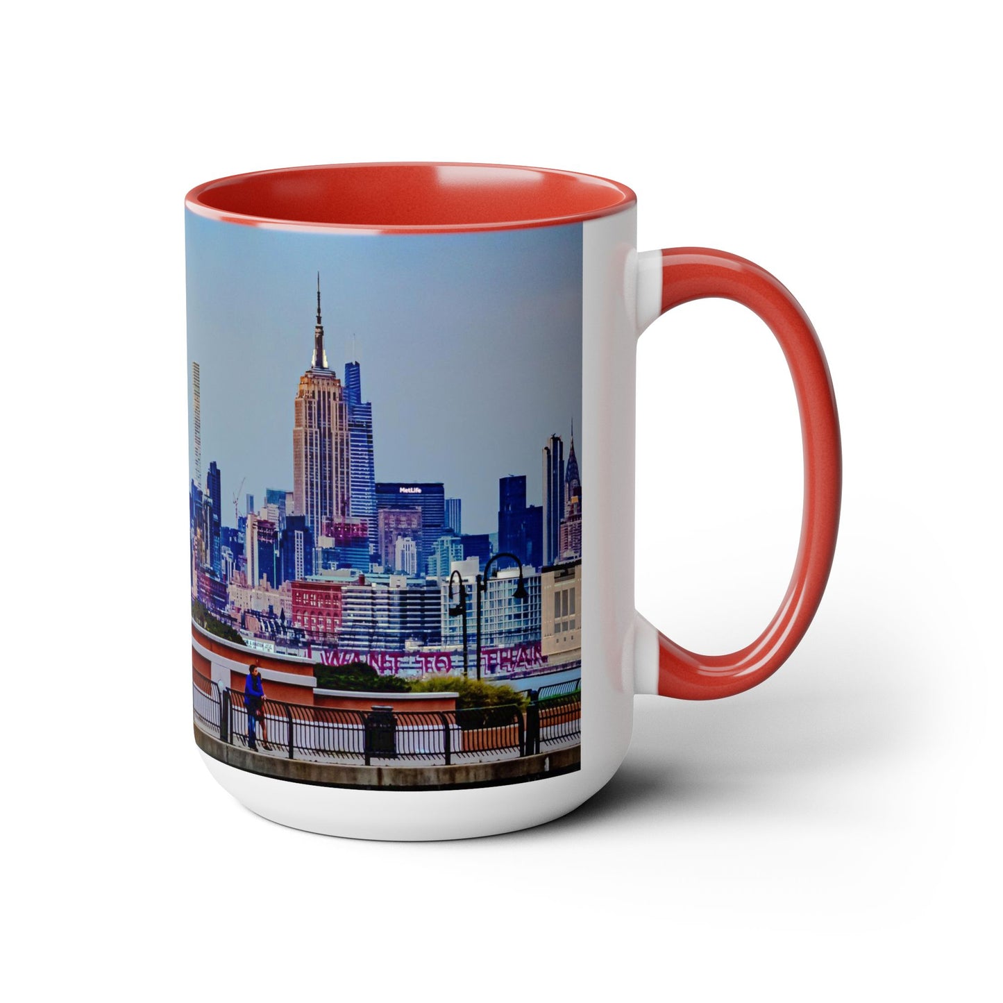 Two Tone Ceramic, 15oz Coffee Mug, Printed with a High-Res Elegant New York Sky Line Image