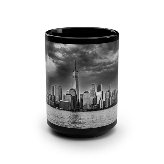 Elegante taza de cerámica de 15 oz con imagen a todo color y alta resolución del horizonte de Nueva York.