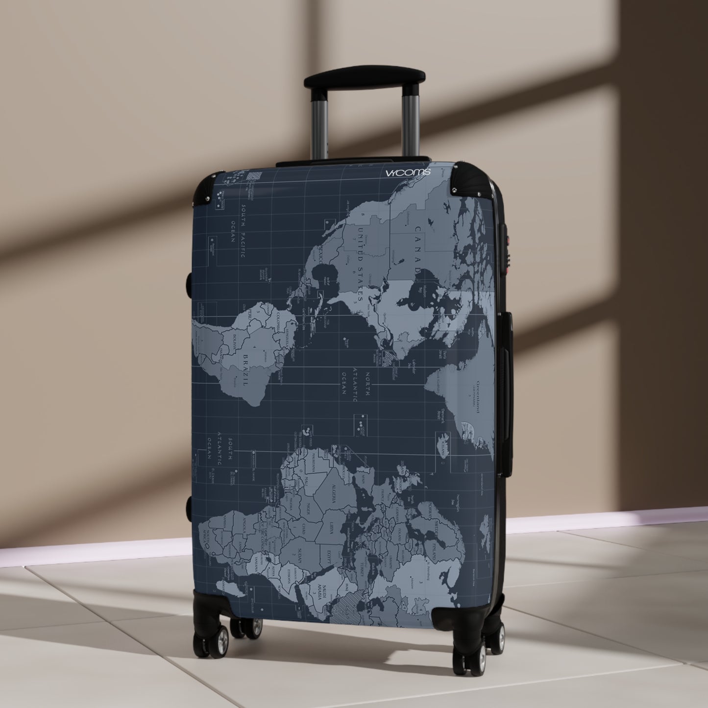 World Map Carry-On Suitcase - Vintage Navy Travel Luggage