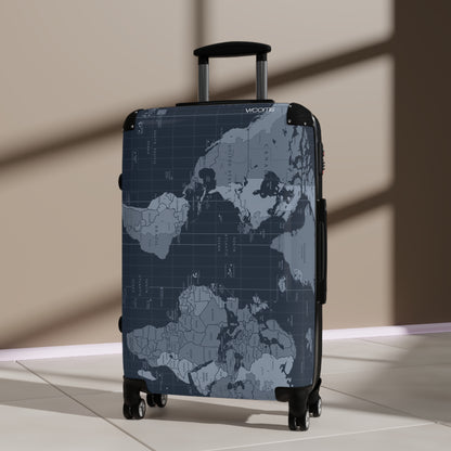 World Map Carry-On Suitcase - Vintage Navy Travel Luggage